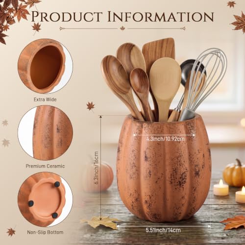 Hushee Fall Pumpkin Ceramic Utensil Holder, Minimalist, Terracotta