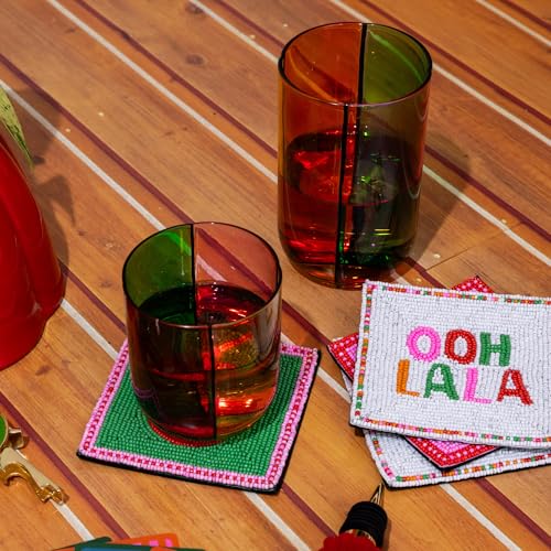 ban.do Bar Glass Set of 2, 17.5 oz Cute High Ball Glasses for Adults, Unique Drinking Glasses, Aesthetic Glassware for Bar Cart (Colorblock)