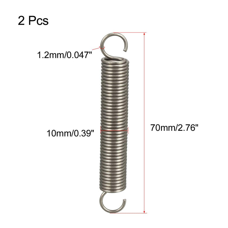 [Australia - AusPower] - uxcell Tension Spring Wire Diameter 0.047" , OD 0.39" , Free Length 2.76" Stainless Steel Small Dual Hook Tension Spring for Machinery Construction Industrial 2pcs 0.047"x0.39"x2.76" 