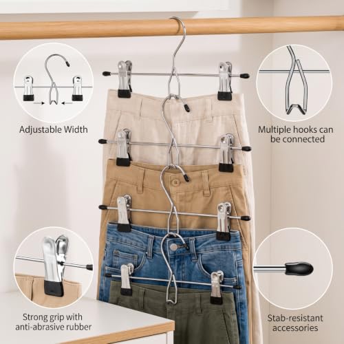 12 Pcs College Dorm Room Supplies Decor Skirt Pants Hangers with Clips Heavy Duty Clip Space Saving Stackable Add on Metal Organization and Storage for Jeans Towels Skirt Trousers Ties Socks 12