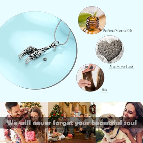 Hearbeingt Giraffe Urn Necklaces for Ashes Deer Memorial Cremation Jewelry Silver