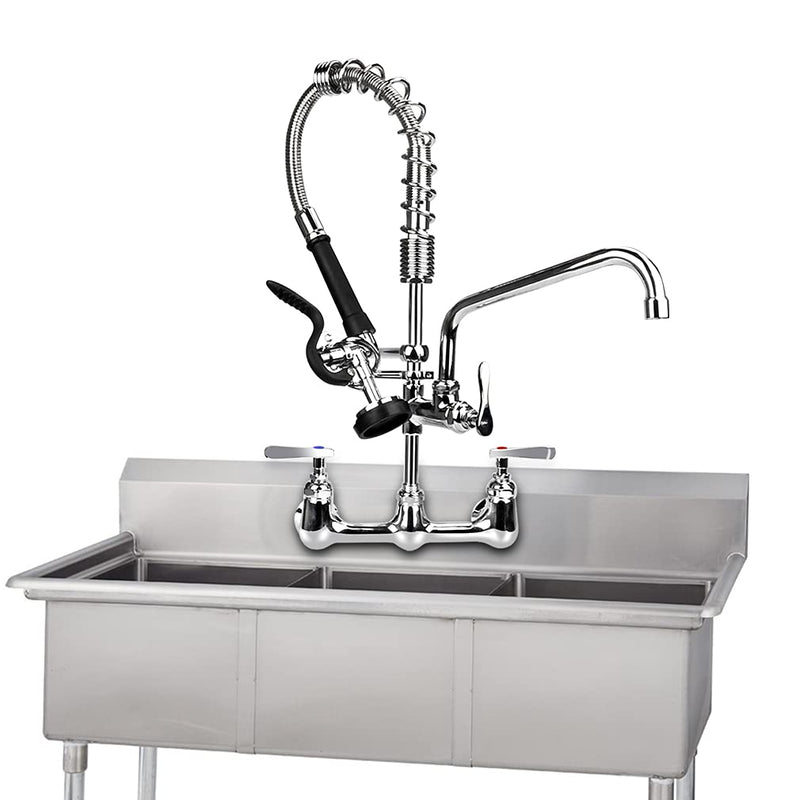 12 Inch Commercial Faucet Swivel Spout Replacement Kit for Commercial Wall Mount Pre Rinse Faucet, 360° Swivel Spout Fits for 2 or 3 Bay Compartment Sinks, Chrome Finish 12 Inch