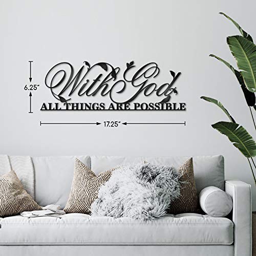 Vivegate With God All Things Are Possible Sign Metal Wall Decor, 18"X12" Inch Religious Scripture Black Christian Bible Verses Everthing Is Possible with God Bibical Wall Hanging Decoration