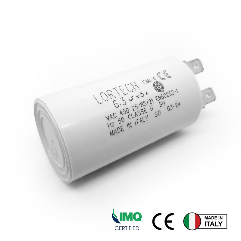 [Australia - AusPower] - LORTECH Permanent Capacitor 6.3µF - Diameter 30 mm x 56 mm - Flat Base - Made in Italy 