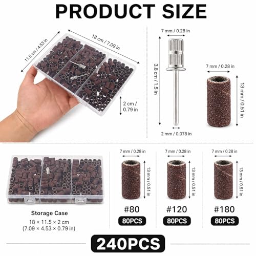 Pack of 240 Sanding Sleeves, Sanding Cylinders, Sanding Attachments with 80 120 180 Grit Made of Sturdy Material, Compatible with Rotary Tools, 2 Pieces Sanding Drum, for Sanding and Working Surfaces
