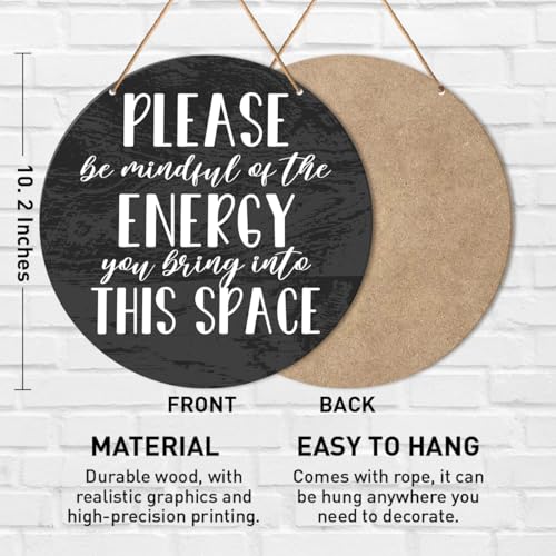 Positive Energy Door Sign, Zen Hanging Sign Decor Positive Energy Wall Decorations Witchy Sign for Door, Spiritual Room, Home, Meditation Yoga Room, Housewarming Gift for New House Home, Be Mindful Quote