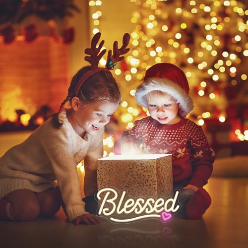LED Blessed Signs for Home Decor, Wedding Sign Thanksgiving Led Signs Warm white-Pink