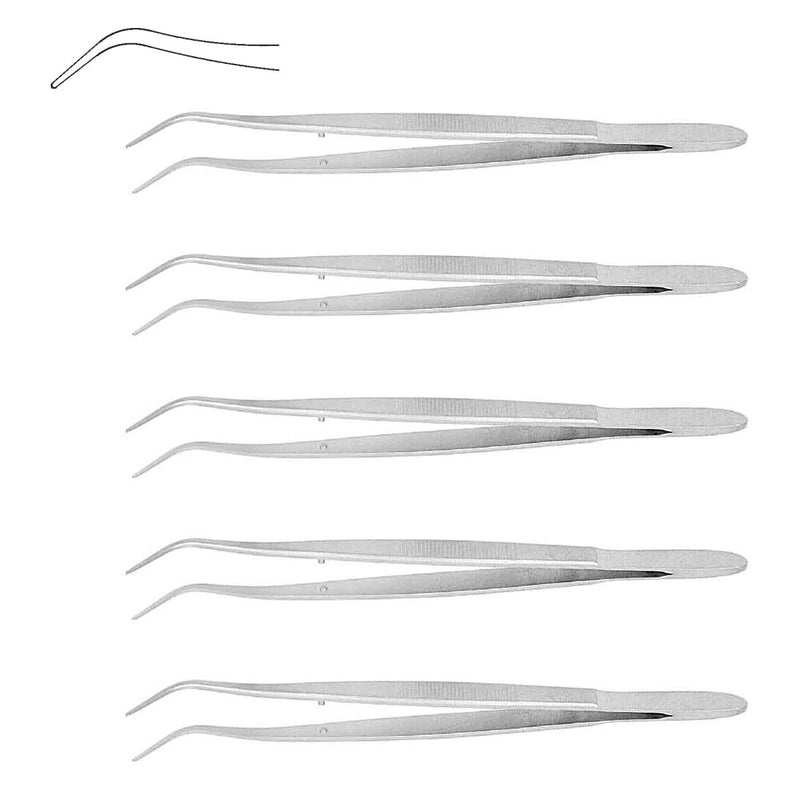 [Australia - AusPower] - Dental Tweezer Angled Smooth Tips 15.7cm Dental Forceps Curved Points Stainless Steel Multipurpose Forceps for Oral Care Denture Teeth Cleaning 5 Pcs 