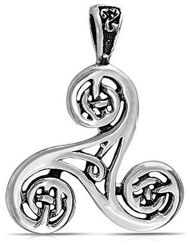 Bling Jewelry Ancient Spiritual Small Celtic Viking Triquetra Shape Trinity Spiral Knot Triskele Pendant Necklace For Women Teens Oxidized .925 Sterling Silver