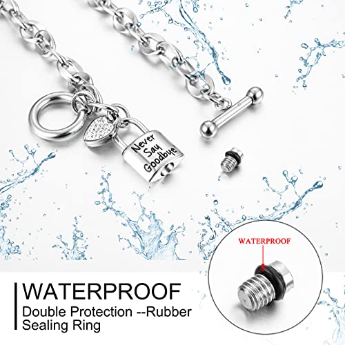 abooxiu Lock Urn Bracelet for Ashes - Crystal Heart Cremation Bracelet - Stainless Steel Memorial Ash Holder for Men Women - Silver Minimal
