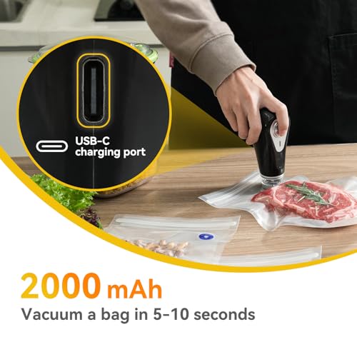 Vesta Precision Cordless and Manual Vacuum Sealer YJS60 for Home Use | Includes 5 Reusable Vacuum Sealer Bags | USB Rechargeable, Black, 3.3W