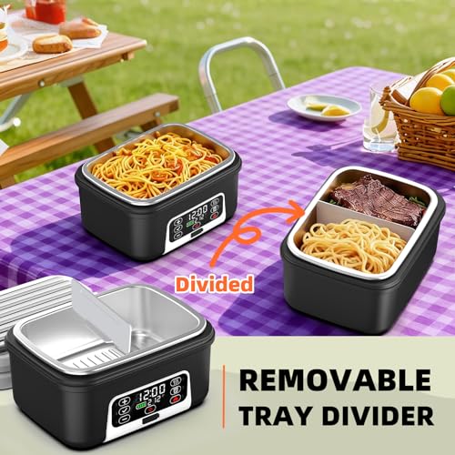 XL 6.3-Cups Cordless Electric Heated Lunch Box for Adults, 20000mAh Rechargeable Battery Powered Smart Self Heating Lunchbox for Men Women, 100W Food Warmer for Trucks Driver Travel Office Worker AA