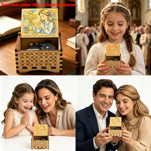 Pursuestar Wooden Wind Up Music Box Plays The Lord’s Prayer for Girls Lady Holy Communion