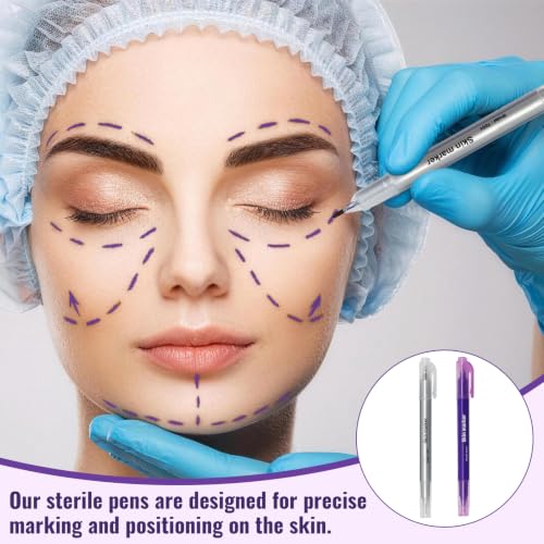 Pack of 9 Tattoo Pens, Skin Marker Pen with 9 Rulers, Waterproof, Double-Sided Tattoo Pen, Tattoo Piercing Positioning Pen for Skin, Eyebrows and Lips (Purple)