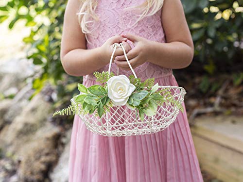 Ivory Flower Girl Basket - Soft White Wedding with Folding Handles - Perfectly Sized
