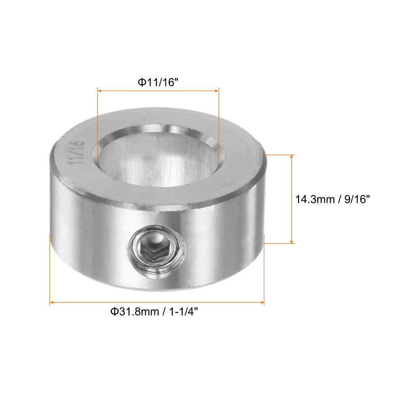 [Australia - AusPower] - 2pcs Shaft Collar 11/16" Bore 304 Stainless Steel Set Screw Shaft Collars, 1-1/4" OD, 9/16" Width, for Wheel Barrow Axle, Gearbox Assemblies, Machine Tools, Industry 