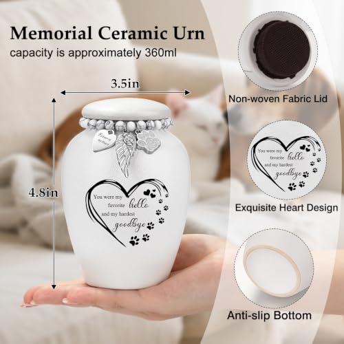 SOITIS Pet Urns for Cats Dog Urns for Ashes 4.8” Pet Urn Ceramic Small Urns White Heart Paw