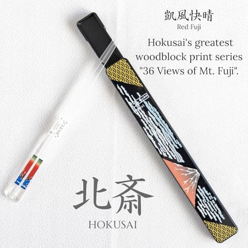 AOBA Handcrafted Authentic Japanese Chopsticks with Case, Set of 2 pairs [Made in Japan/ Dishwasher-safe]: Hokusai Ukiyo-e Thirty-six Views of Mount Fuji, Clear Acrylic, Reusable, 9.1 inch (23cm)