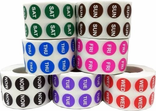 Small Color Coded Day of the Week Stickers - Bulk Pack - 7,000 Total Adhesive Labels