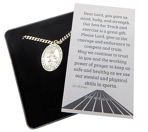 Track Pewter Runner Medal Necklace with St Sebastian Stainless Steel Chain