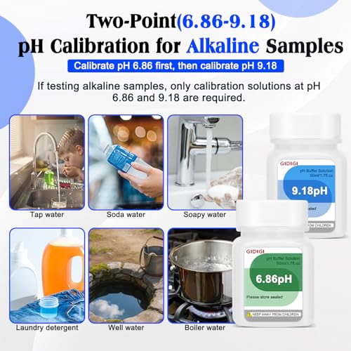 GIDIGI purple pH buffer solution set, pH 4, 6.86, and 9.18 calibration solutions for pH meters