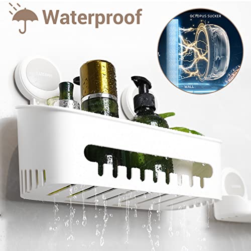 LUXEAR Shower Caddy Suction Cup 2 Pack Suction Shower Basket + Soap Dish Holder NO-Drilling Removable One Second Installation Shower Organizer Powerful Waterproof Bathroom Caddy Storage Large*1 Small*1