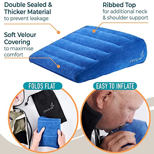Circa Air Inflatable Wedge Pillow for Traveling - Travel Wedge Pillows for Sleeping in Bed, Acid Reflux, Sleep Apnea, Snoring for Back, Leg Elevation - Blow up Knee Pillow