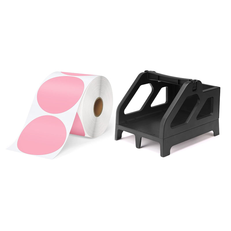 3 Inch Pink Circle Thermal Sticker Labels+Shipping Label Holder