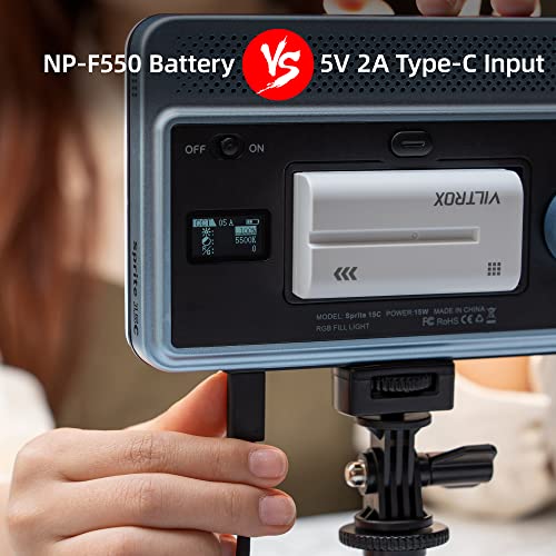VILTROX RGB Led Panel Light, Smartphone Control Full Color On Camera LED Photography Light, 2600K-6800K Dimmable LED Video Light, with NP-F550 Battery (Sprite 15C) 15W RGB & Bluetooth
