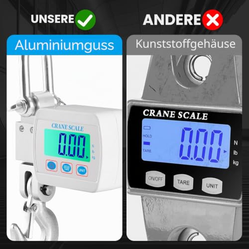 Digital Crane Scale for Heavy Loads - With LCD Display, Maximum Load Capacity 1100 lbs/500 kg, High Precision Sensor, Tare and Unit Switching Function for Agriculture, Hunting, Warehousing and Construction