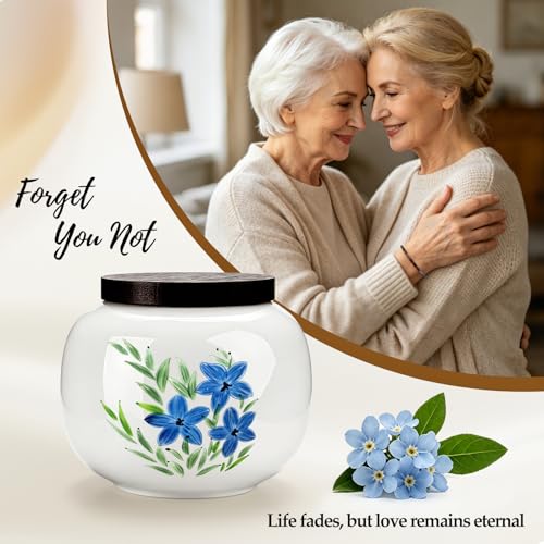 Dletay Small Urn for Human Ashes Keepsake 3.35Inches Flower Ceramic Mini Memorial Cremation Urn for Male Female Decorative Sharing Forget-me-not with Morse Code Bracelet Yellow 3.35''