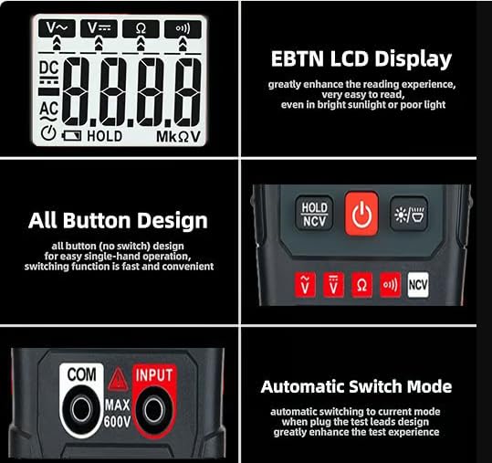 [Australia - AusPower] - Generic EBTN LCD Multimeter - Smart Digital Multimeter - Automatic Digital Multi Testers - Electrical Tester Voltmeter - Auto-Ranging Voltmeter Non-Contact Voltage Tester 
