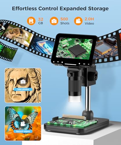 PalliPartners digital microscope for coins with bright HD screen and built-in light, black stereo microscope