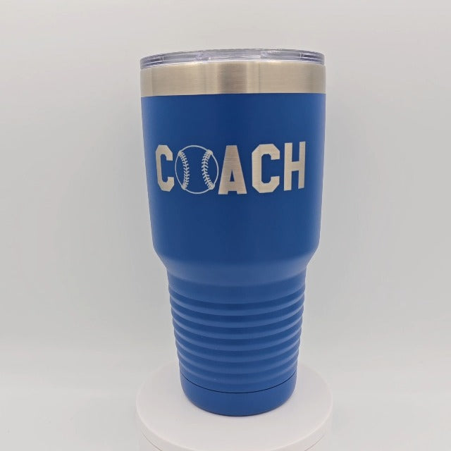 Baseball Coach Tumbler - 30oz Engraved Stainless Steel Cup - Black