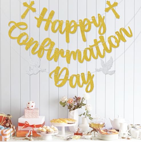 Happy Confirmation Day Banner First Holy Communion Decorations Religious Christening Wedding Baby Shower Birthday Party Decorations Gold