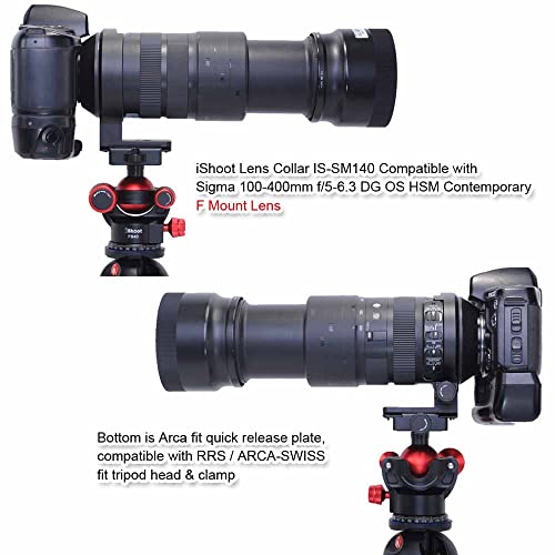 iShoot Tripod Mount Ring Lens Collar Compatible with Sigma 100-400mm f/5-6.3 DG OS HSM Contemporary (EF & F Mount Lens), Bottom is Arca-Swiss Fit Quick Release Plate for Arca Type Tripod Head Clamp