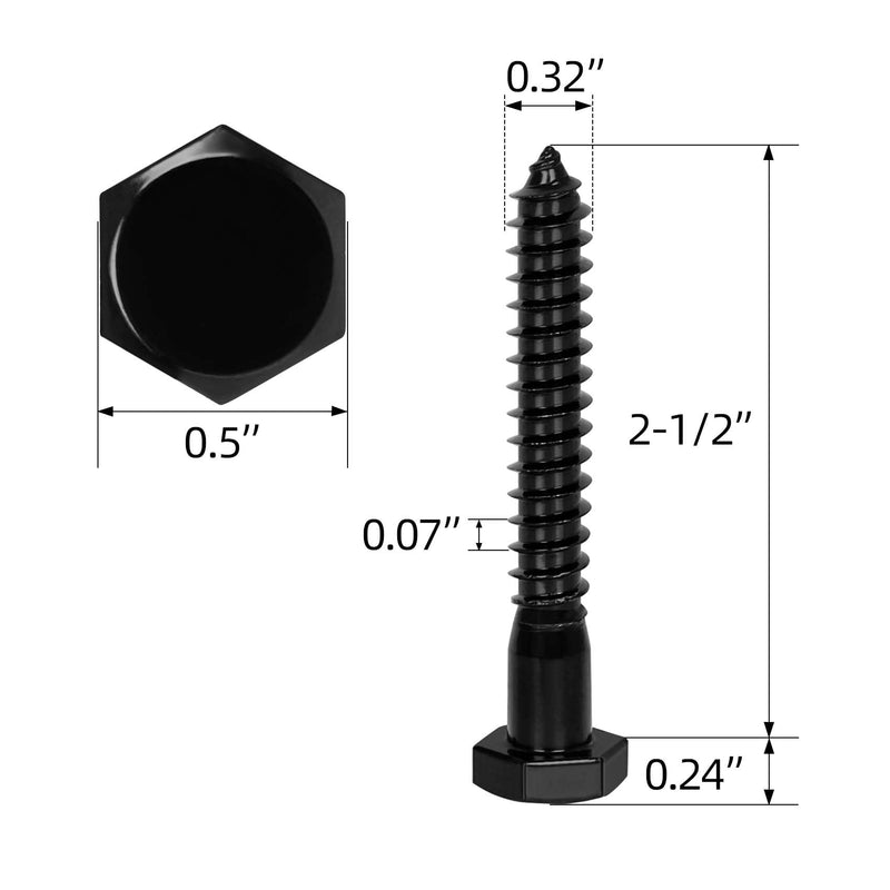 [Australia - AusPower] - 5/16" x 2-1/2" Stainless Steel Lag Screws Bolts, Heavy Duty External Hex Head Wood Screws, Black Finish, Partial Thread, 10 PCS 5/16" x 2-1/2" 