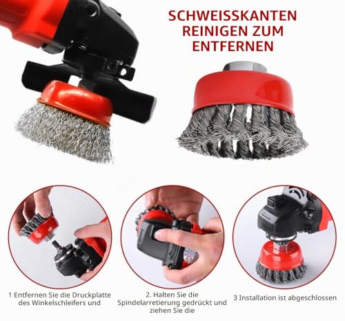 6 Piece Angle Grinder Wire Brush Set, M14 Steel Brush Cordless Screwdriver, 75/100 mm Wire Brush Flex, Cup Brush Drill, for Garden, Weeds and Moss 75 mm oder 100 mm