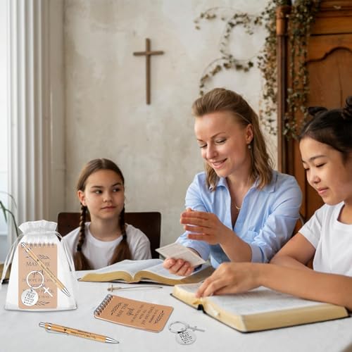 CNSJ 40Pcs Christian Gift Bible Verse Notepads and Pens Religious Keychains Classic