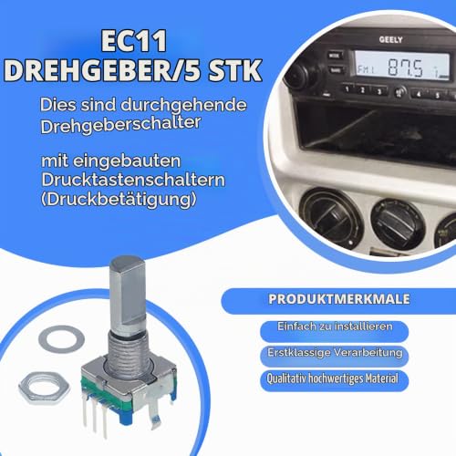 BuyWeek EC11 Rotary Encoder Switch, 5 Pieces/Lot, 360 Degree Rotary Encoder, Coding Switch, 5 Pin Digital Potentiometer with Push Button, Rotary Encoder Module, Handle Length 20 mm