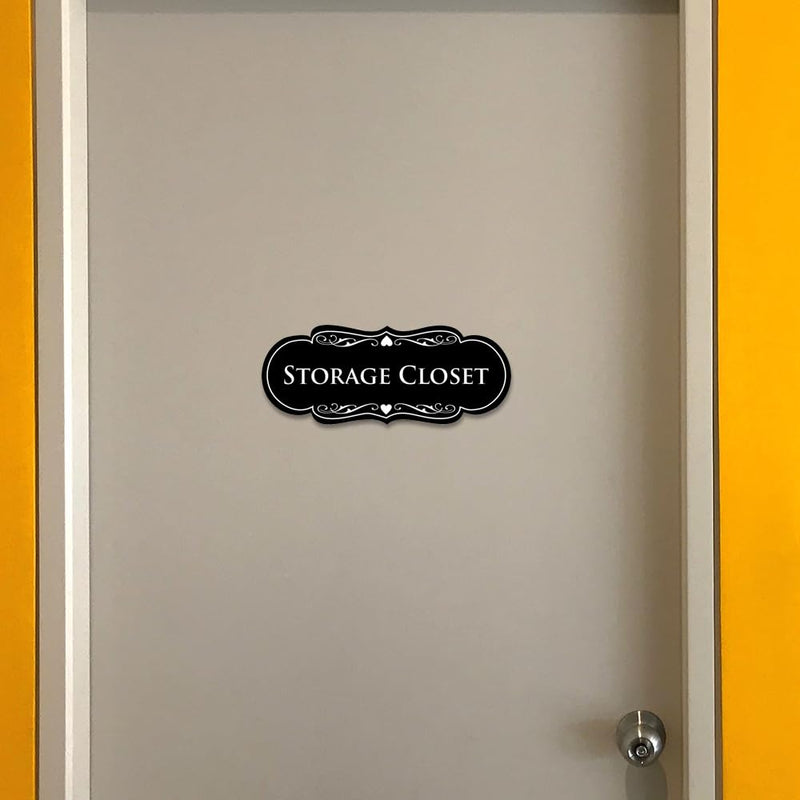 Signs ByLITA Designer Storage Closet Sign (Black Gold) - Large 2 Pack Large (3.5" x 9") 2 Pack Black Gold