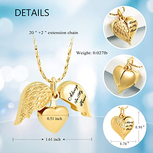 Imrsanl 2 pcs Cremation Jewelry for Ashes Heart Urn Necklace Pendants Ashes for Women Men Family Keepsake Memorial Angel Wing Pendant for Loved Ones