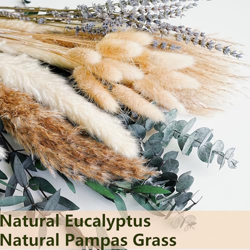Green Pampas Grass Boho Bouquet – Exquisite Lavender and Eucalyptus Dried Flower Arrangements for Western Boho Decor – Rustic Flowers for Your Bohemian Home, Bedroom, and Wedding Table Décor Regular