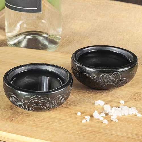 Tequila Shot Glasses - Set of 4 Oaxaca Black Clay Mexican Shot Glasses - 2 Oz (Mezcal Cup) Mezcal Cup