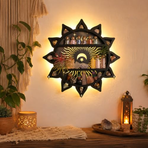 Witchy Home Decor Shelf, LED Rock Display Shelf, Crystal Shelf Display Black - Led Version