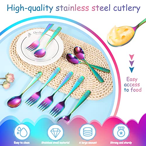 Pimoys 12 Pieces Toddler Utensils Kids Rainbow Silverware Set, Stainless Steel Childrens Safe Forks and Spoons, Metal Kids Cutlery Set, Dishwasher Safe (Pack of 2) small (Pack of 2)