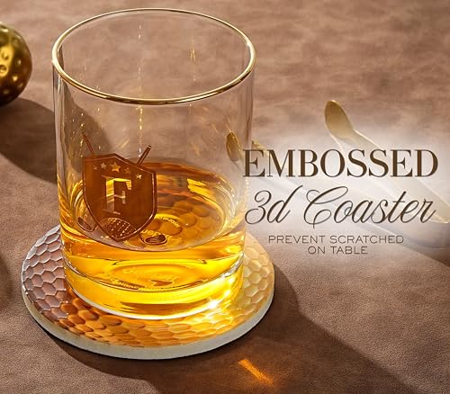 Onebttl Whisky Gifts for Men, Personalized Golf Whiskey Glass with Coaster, Pen, Whiskey Stones for Him on Father's Day, Boss Day and Birthday - G INITIAL-G