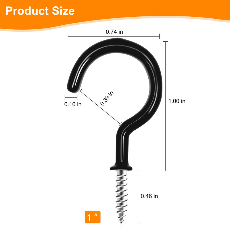 [Australia - AusPower] - Cup Screw Hooks,1 inch Vinyl Coated Ceiling Hooks,100 Pack Screw in Hooks Plant Hanger Hooks,Wind Chimes Hooks Kitchen Cup Hooks Great for Hanging Indoor & Outdoor Use(Black) Black 1 Inch 