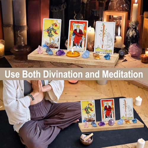 Wooden Tarot Card Holder with Waning Moon Phase , Nature Acacia Tarot Card Display Stand for Waite Oracle Lenormand Card to Daily Draw Display Meditation Wiccan Altar Decor
