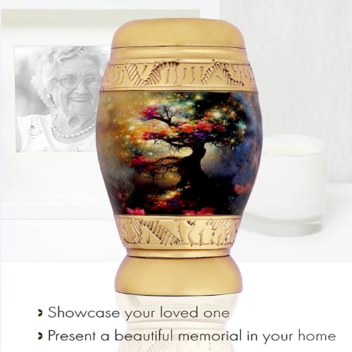Small Heaven Tree Memorial Lovely Keepsake Urn Qnty 1 - Keepsake Urn for Human Ashes with 1 Velvet Box Bag - Mini Memorial Affordable Urn Golden 3.5" H X 2" W X 2" L